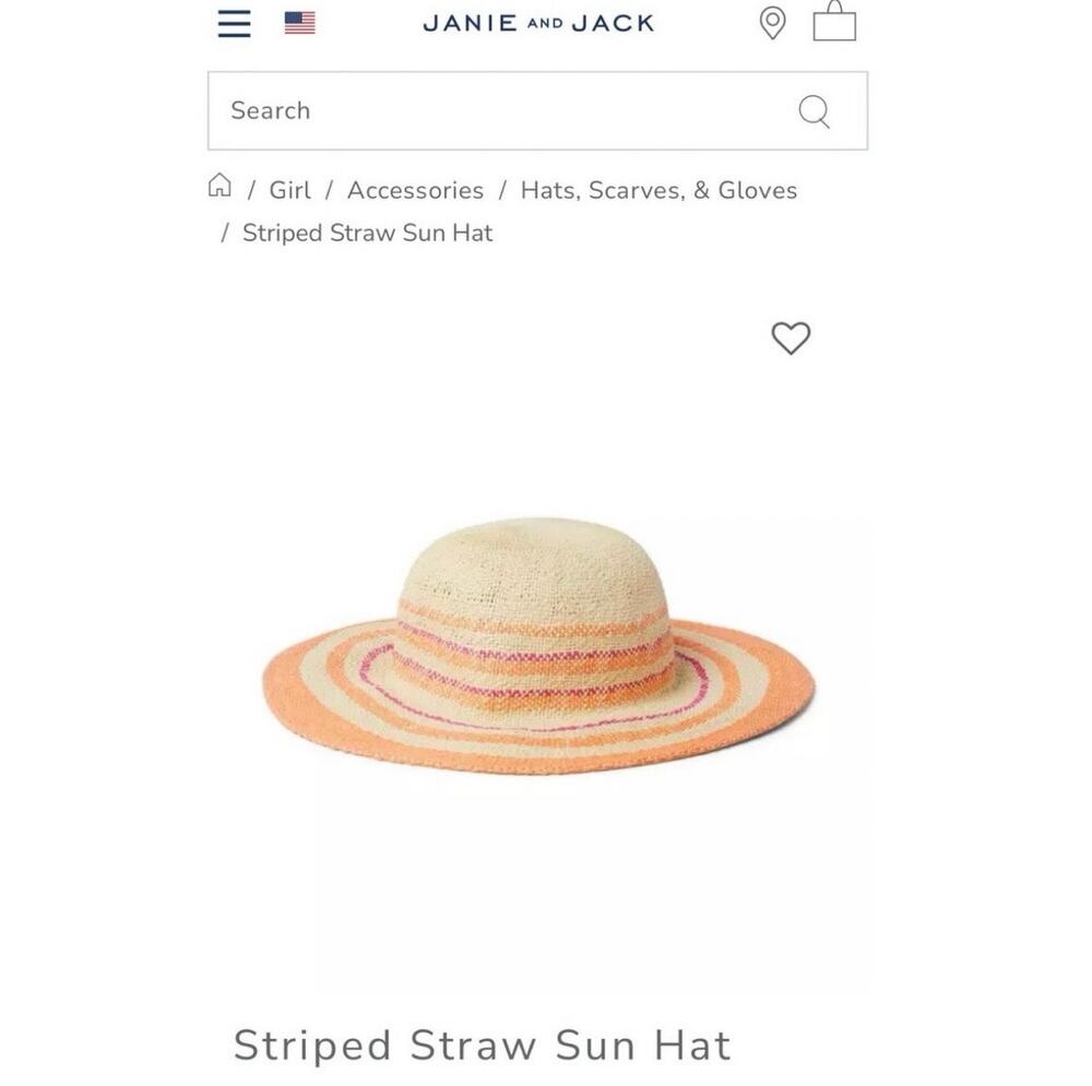 NWOT Janie and Jack Coral and Fuchsia Stiped Straw Sun Hat Toddler 2-3yo